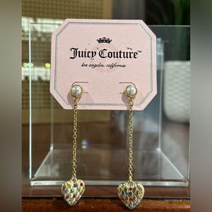 NEW Juicy Couture Drop Dangle Multicolored Rhinestone heart earrings